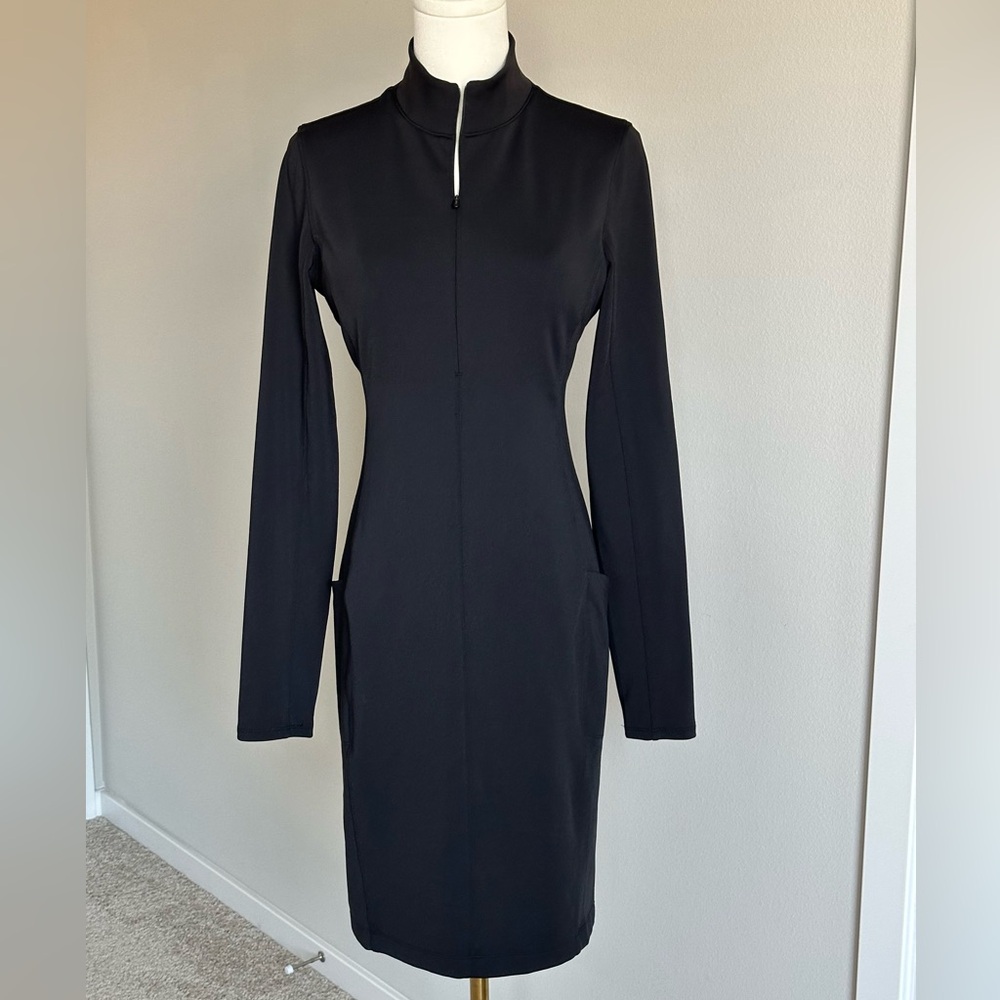 Athleta Delancey Black Half Zip Long Sleeve Mock Neck Dress with Pockets-SP - Picture 2 of 14